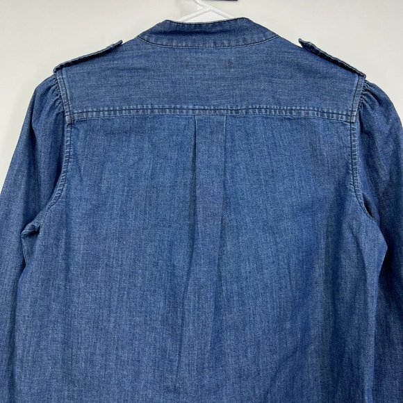 Banana Republic Shirt Blue Denim Tie Neck Button Down Popover Top - Picture 10 of 12